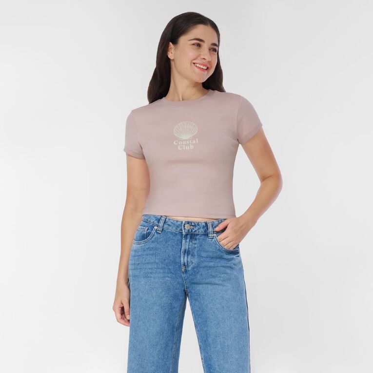 H&H Women's Short Sleeve Fine Rib Baby Crop Tee, Purple Light, hi-res