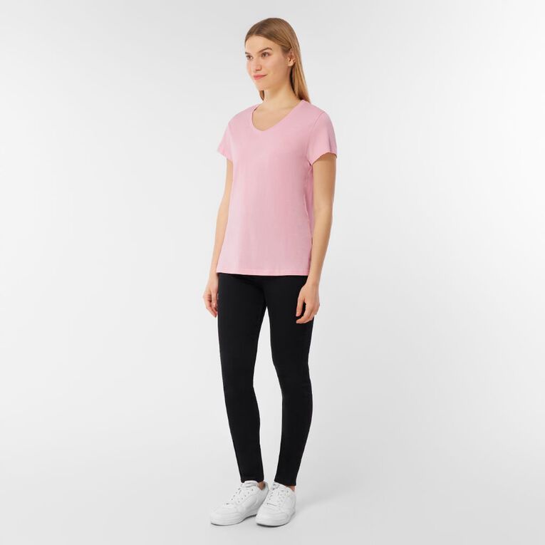 H&H Women's Essential Short Sleeve V-Neck Tee, Pink Mid, hi-res