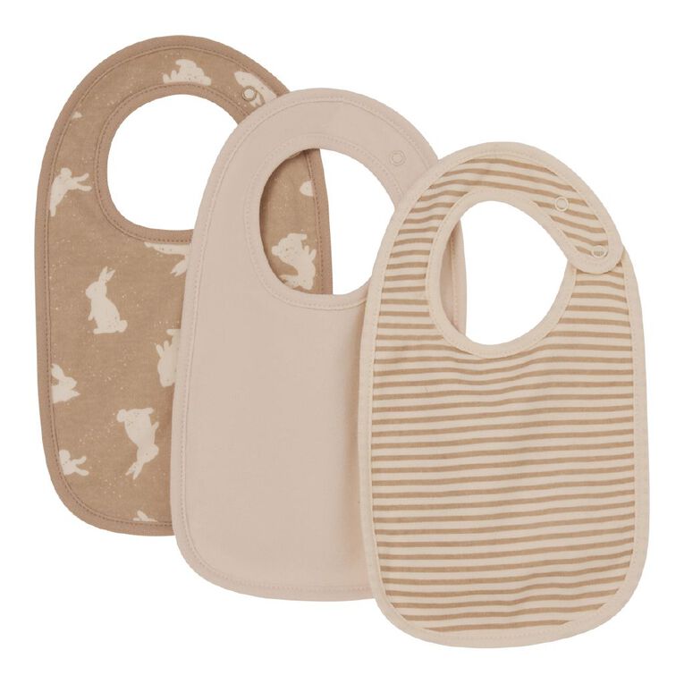 Young Original Babies' Dome Bibs 3 Pack, Brown Light, hi-res