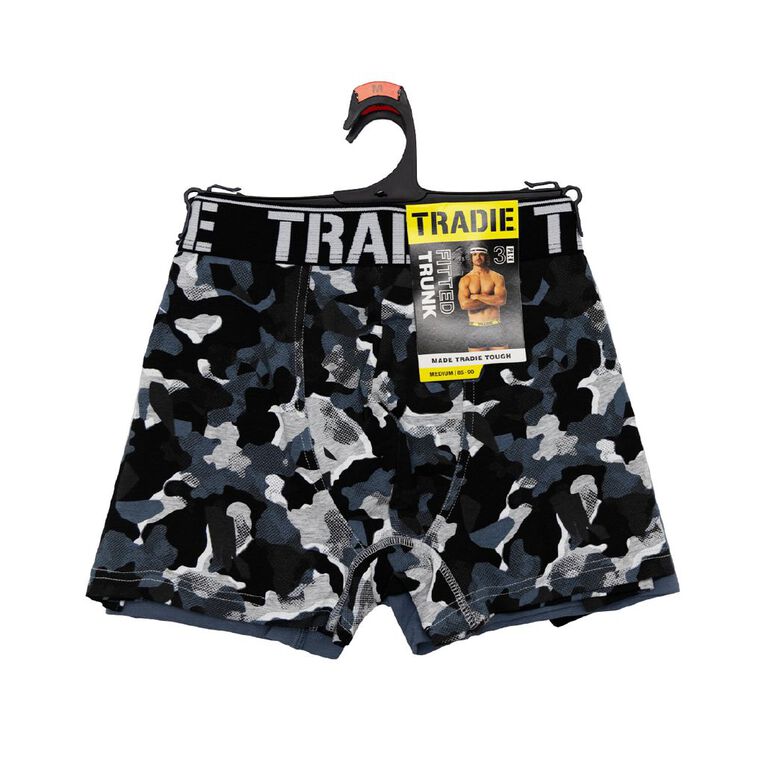 Tradie Men's Trunks 3 Pack, Black/Grey, hi-res
