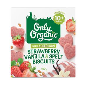 Only Organic Strawberry Vanilla & Spelt Biscuits 10+ Months 100g
