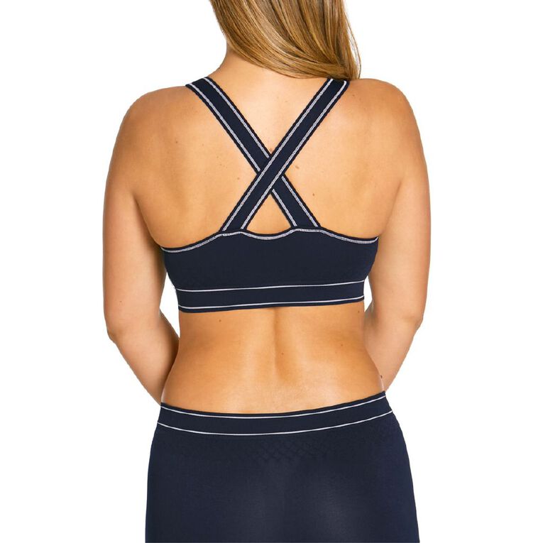 Tradie Women's Contrast Stitch Cross Back Crop, Blue Dark, hi-res