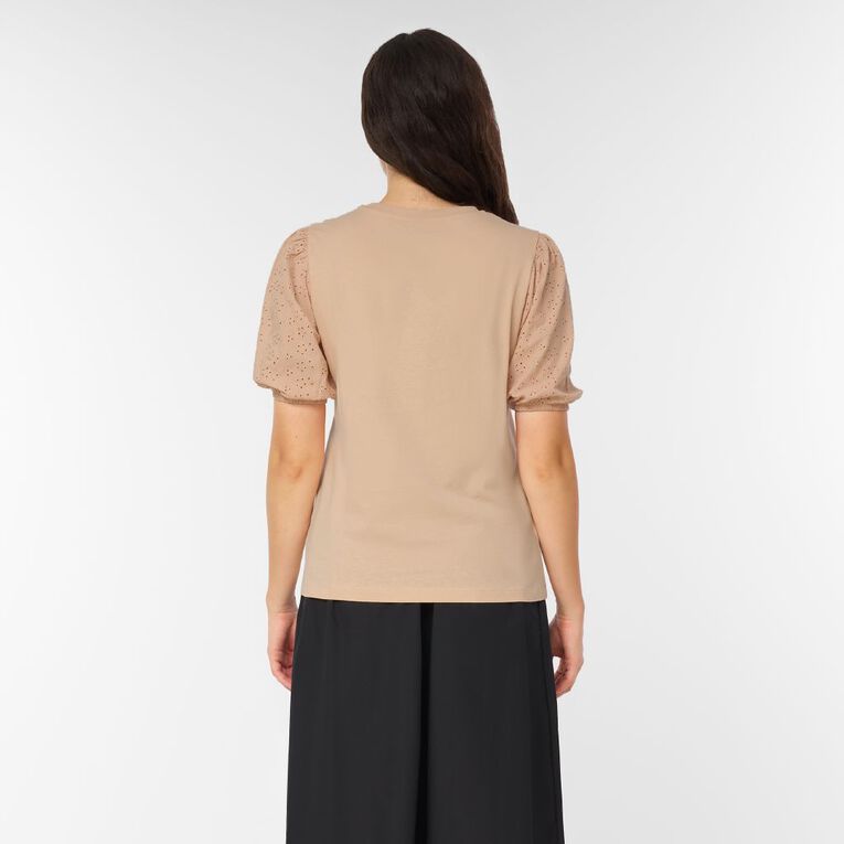 H&H Women's Broderie Sleeve Tee, Pink Light, hi-res