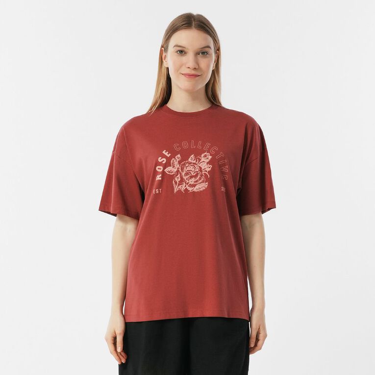 H&H Women's Short Sleeve Boyfriend Graphic Tee, Pink Dark, hi-res
