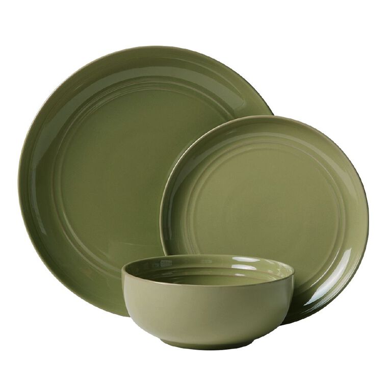 Living & Co Cafe Rim Embossed 12 Piece Dinner Set Sage, , hi-res