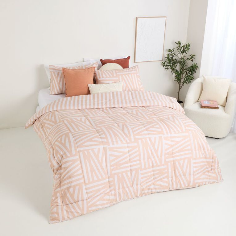 Living & Co 3 Piece Reverse Comforter Set Natural Queen, Natural, hi-res
