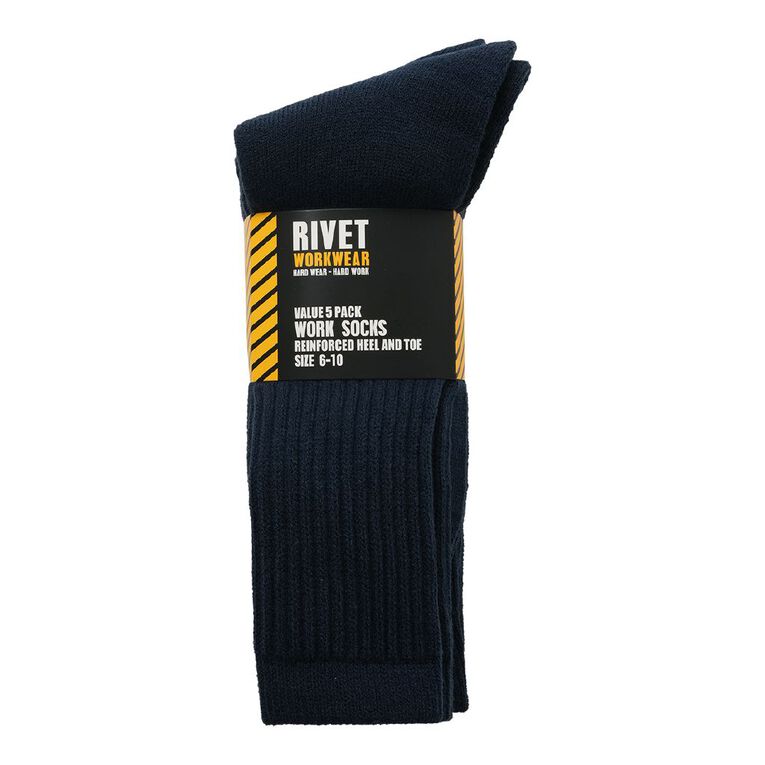 Rivet Men's Work Socks Value 5 Pack, Navy, hi-res