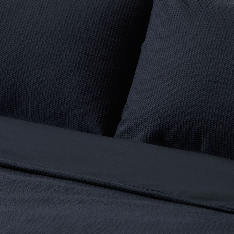 Living & Co Duvet Cover Set Luxury Waffle Black Super King, Black, hi-res
