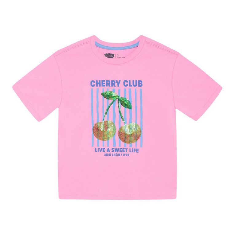 Young Original Short Sleeve Sequin Tee, Pink Mid CHERRY, hi-res