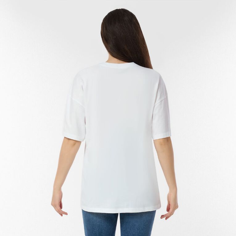 H&H Women's Short Sleeve Boyfriend Graphic Tee, White NYC RUN, hi-res