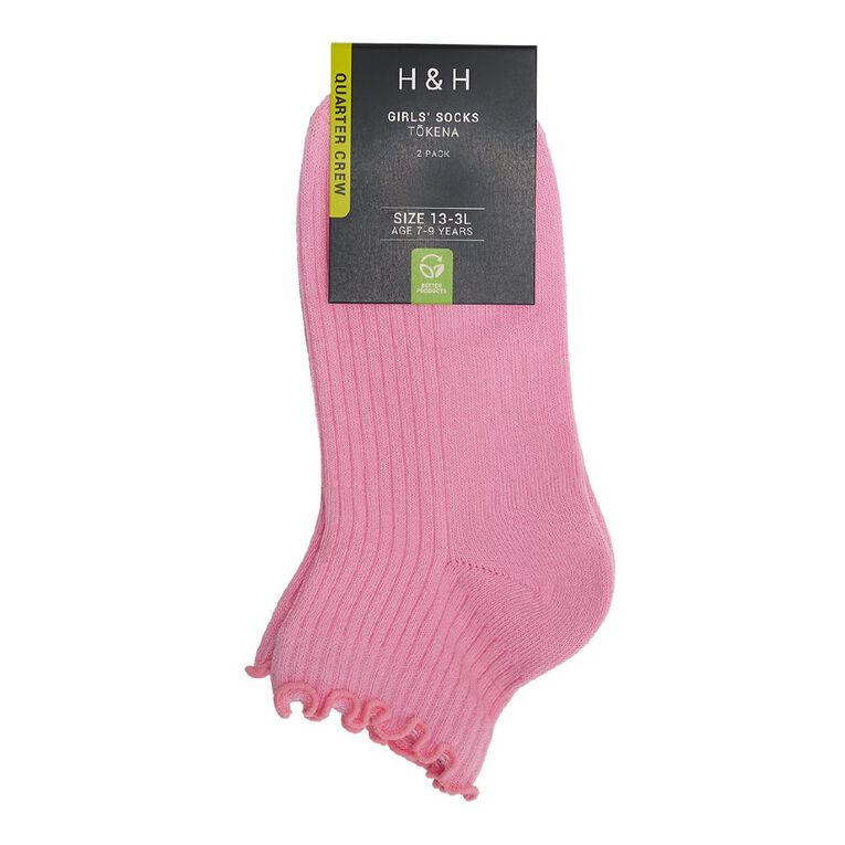 H&H Girls' Ribbed Liner Socks 2 Pack, Multi-Coloured, hi-res