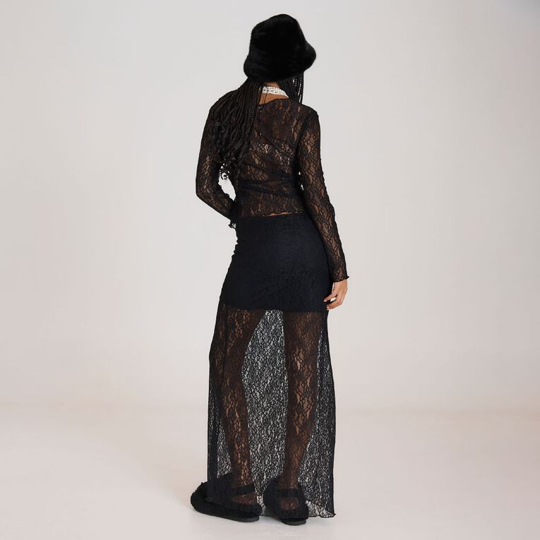 BRDRLESS Lexi Lace Long Sleeve Top, Black, hi-res