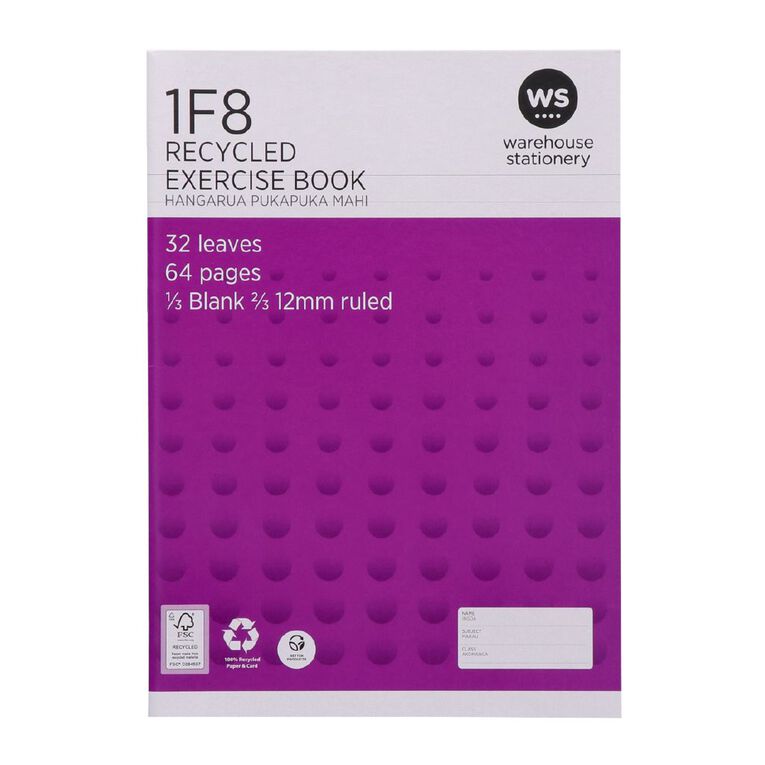 WS Exercise Book 1F8 12mm Ruled 32 Leaf Purple, , hi-res
