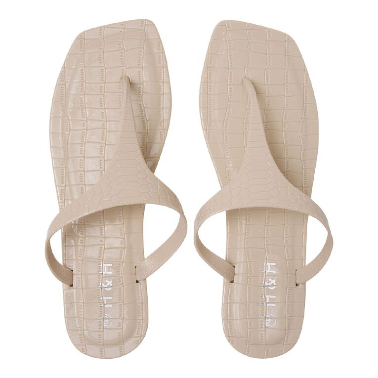 H&H Women's Pearly T Bar Slides, Cream, hi-res