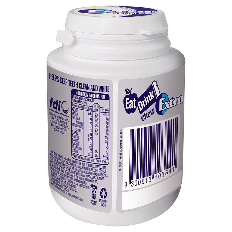 Extra White Peppermint Chewing Gum SF Bottle 46 Piece 64g, , hi-res