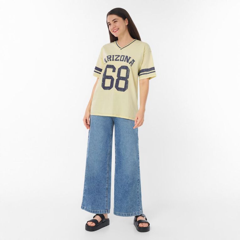 H&H Women's V-Neck Relaxed Drop Shoulder Tee, Yellow Light, hi-res