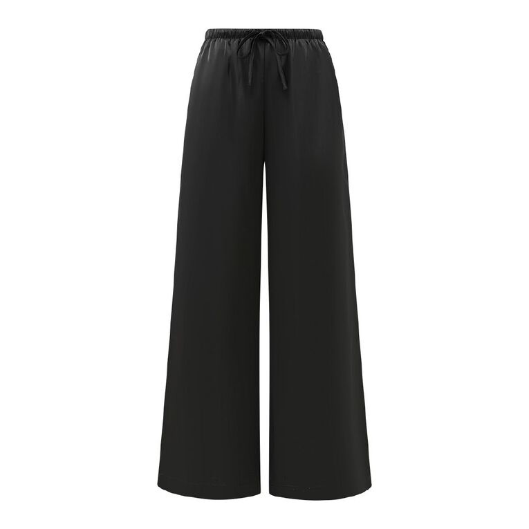 H&H Women's Satin Wide Leg Pants, Black, hi-res