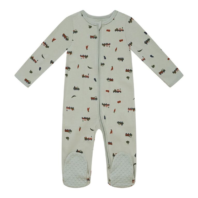 Young Original Babies' Zip-Thru Footed All-in-One, Green Light, hi-res