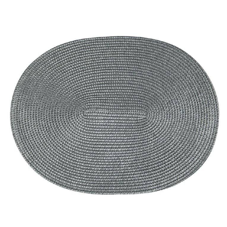 Living & Co Woven Placemat Oval Sand Charcoal/Grey, , hi-res