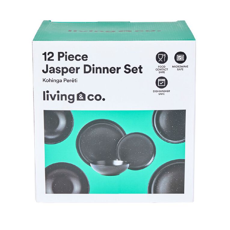 Living & Co Jasper Dinnerware Set Black 12 Piece, , hi-res