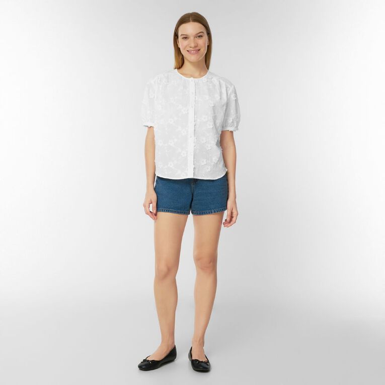H&H Women's Puff Sleeve 3D Floral Shirt, White, hi-res