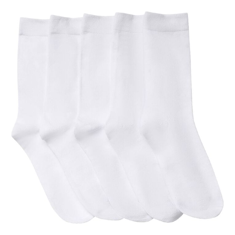 H&H Women's Plain Crew Socks 5 Pack, White, hi-res