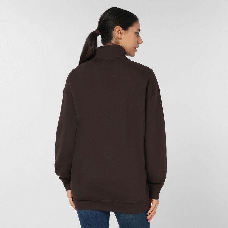 H&H Women's Long Sleeve Oversized BF 1/4 Zip, Brown Dark, hi-res