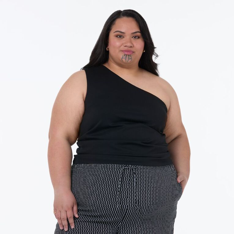 H&H Plus Women's Curve One Shoulder Tank, Black, hi-res