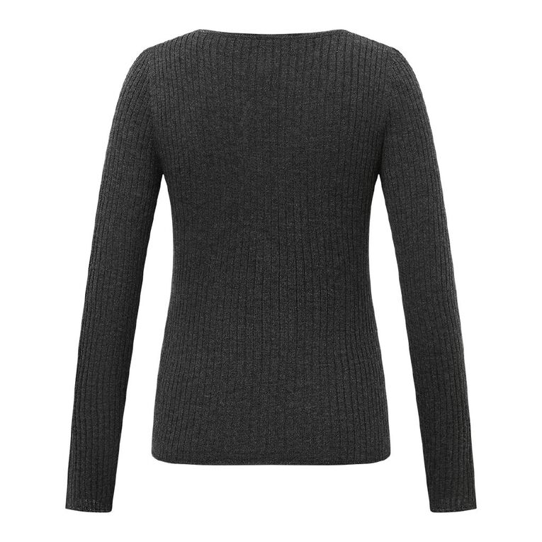 H&H Women's Merino Blend Rib Crew Knit, Charcoal/Marle, hi-res