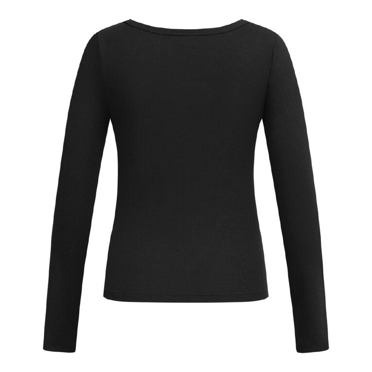 H&H Women's Long Sleeve Scoop Neck Rib Top, Black, hi-res