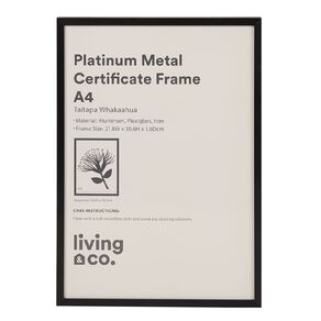 Living & Co Platinum Metal Certificate Frame Black A4