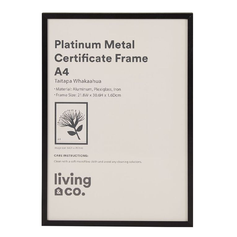 Living & Co Platinum Metal Certificate Frame Black A4, , hi-res