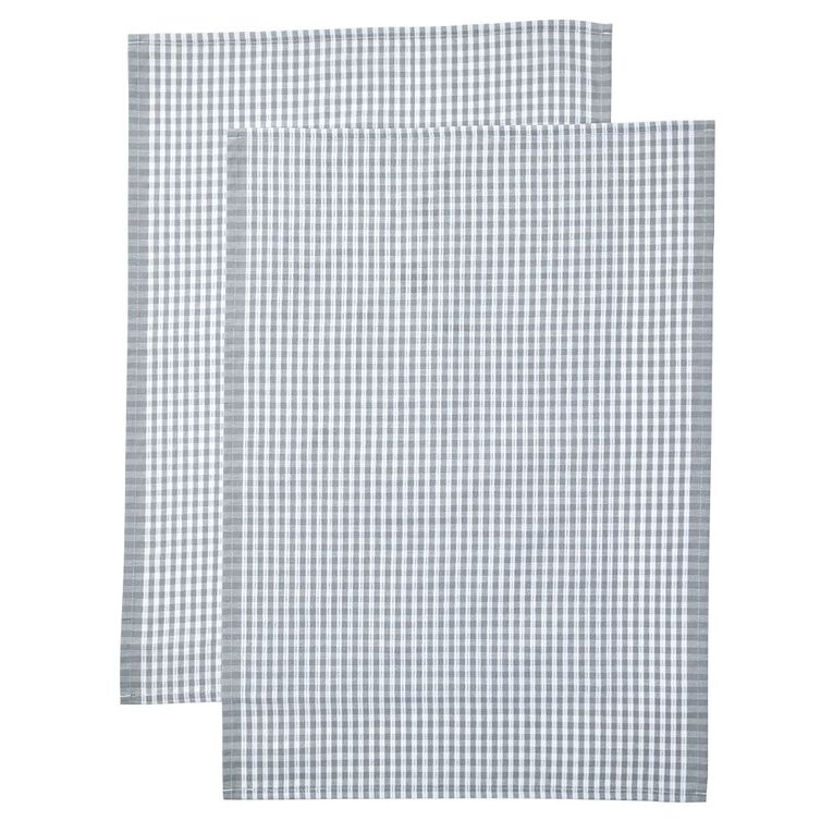Living & Co Cotton Tea Towel XL Check Grey 2 Pack, , hi-res