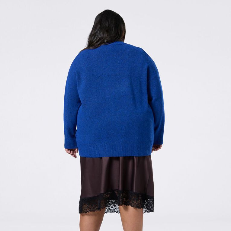 H&H Curve Women's Flully Crew Neck Cardi, Blue Mid, hi-res