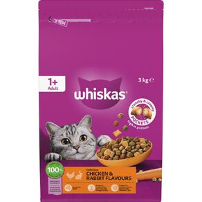 Whiskas Adult Dry Cat Food Chicken & Rabbit 3kg