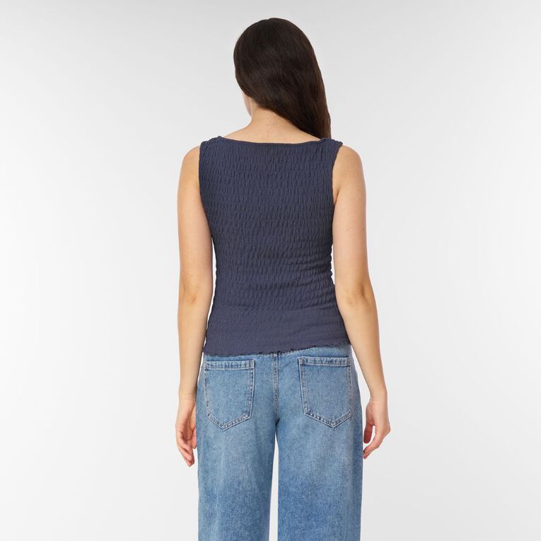 H&H Women's Shirred Tank Top, Blue Dark, hi-res