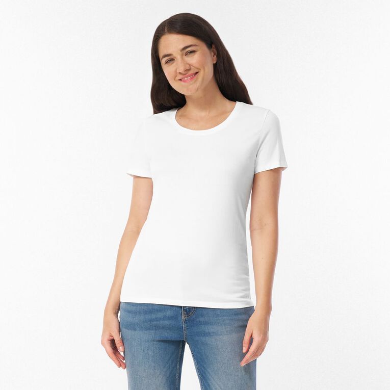 H&H Women's Short Sleeve Stretch Scoop Neck Tee, White, hi-res