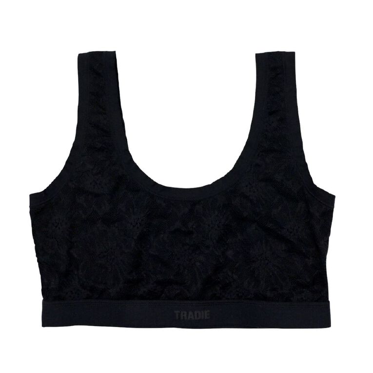 Tradie Women's No Show Lace Crop, Black, hi-res
