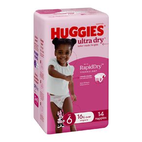 Huggies Girls' Convenience Nappy Junior Size 6 16+kg 14 Pack
