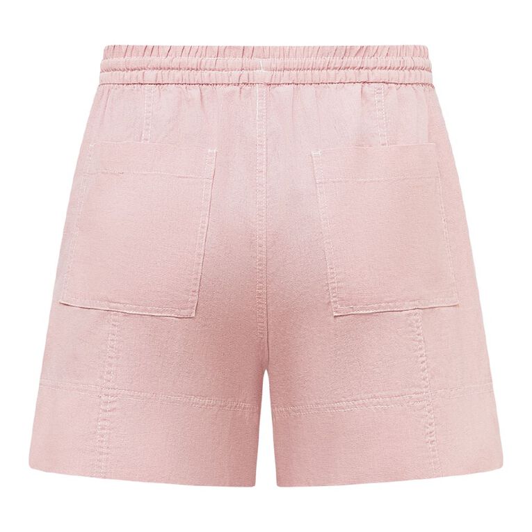 H&H Women's Linen Blend Contrast Stitch Shorts, Pink Light, hi-res