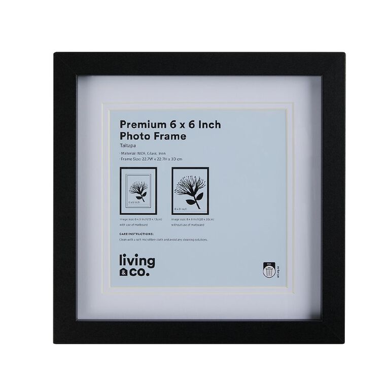 Living & Co Premium Photo Frame 6in x 6in Black, , hi-res
