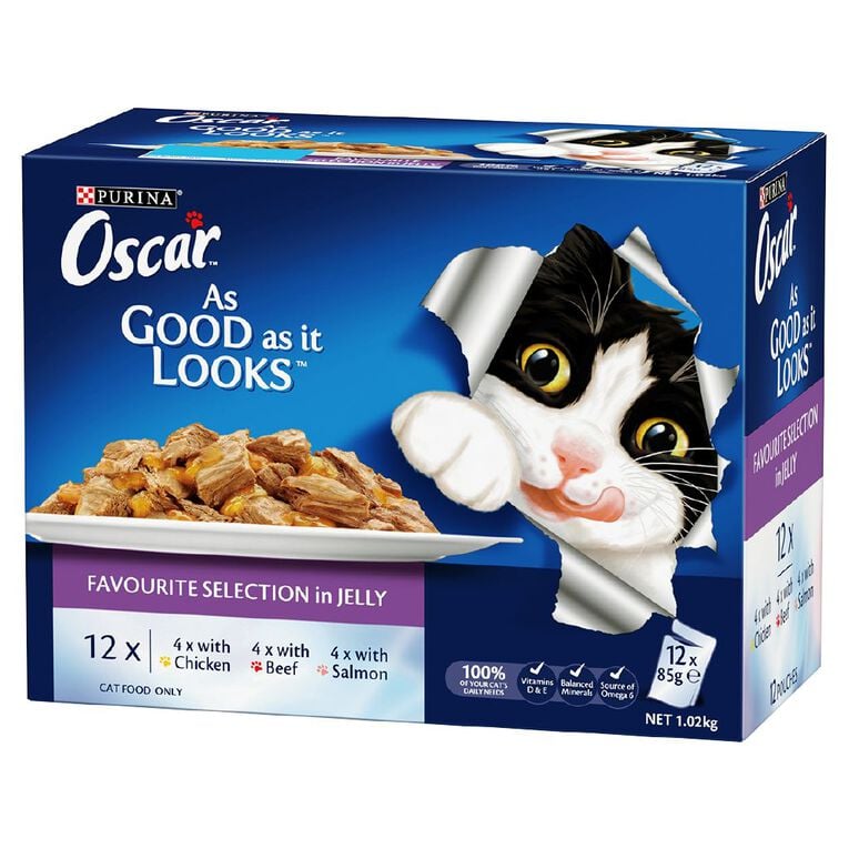 Oscar Adult Favourites Selection Jelly Wet Cat Food Pouch 12 x 85g, , hi-res