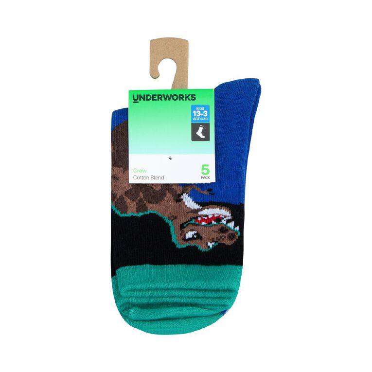 Underworks Boys' Fashion Pattern Crew Socks 5 Pack, Blue Mid, hi-res