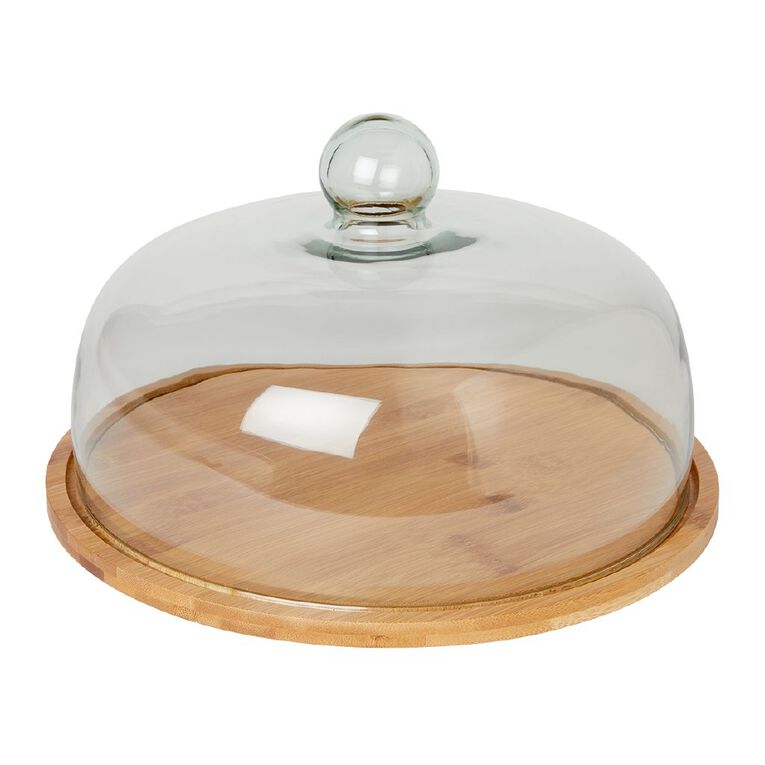 Living & Co Bamboo Board with Glass Dome Natural 32cm, , hi-res
