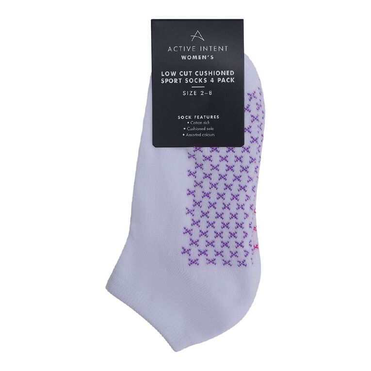 Active Intent Women's Low Cut Cushioned Socks 4 Pack, White W.CROSSES, hi-res