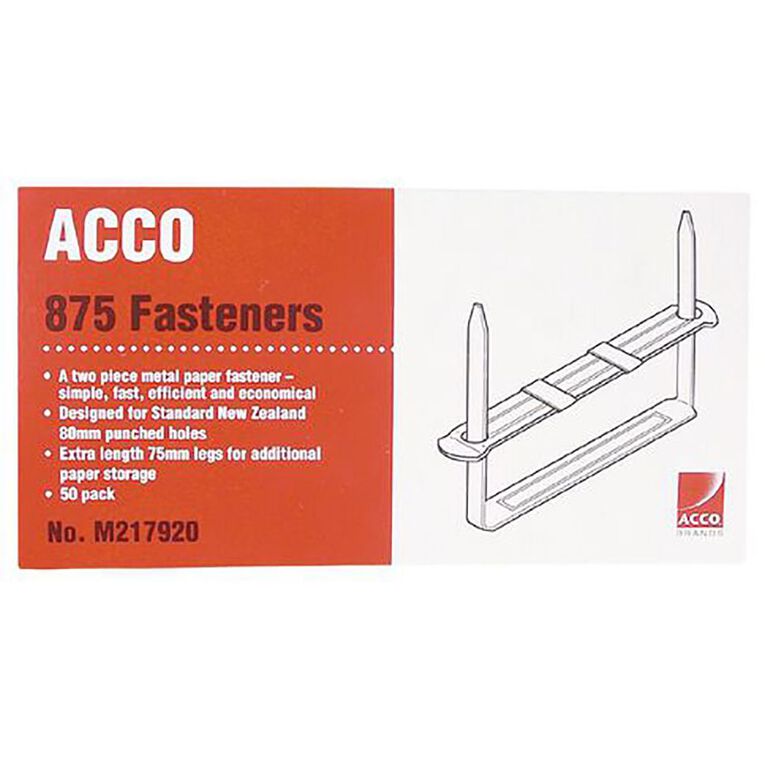 Acco File Fasteners with Prong 2 Piece 80mm Silver 50 Pack, , hi-res