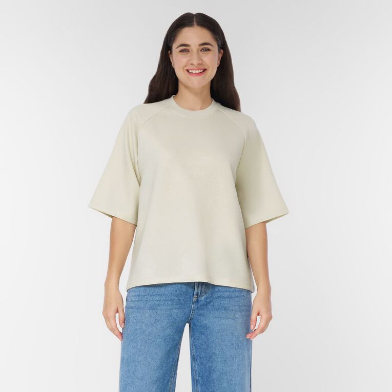 H&H Women's Short Sleeve Boxy Tee, Cream, hi-res