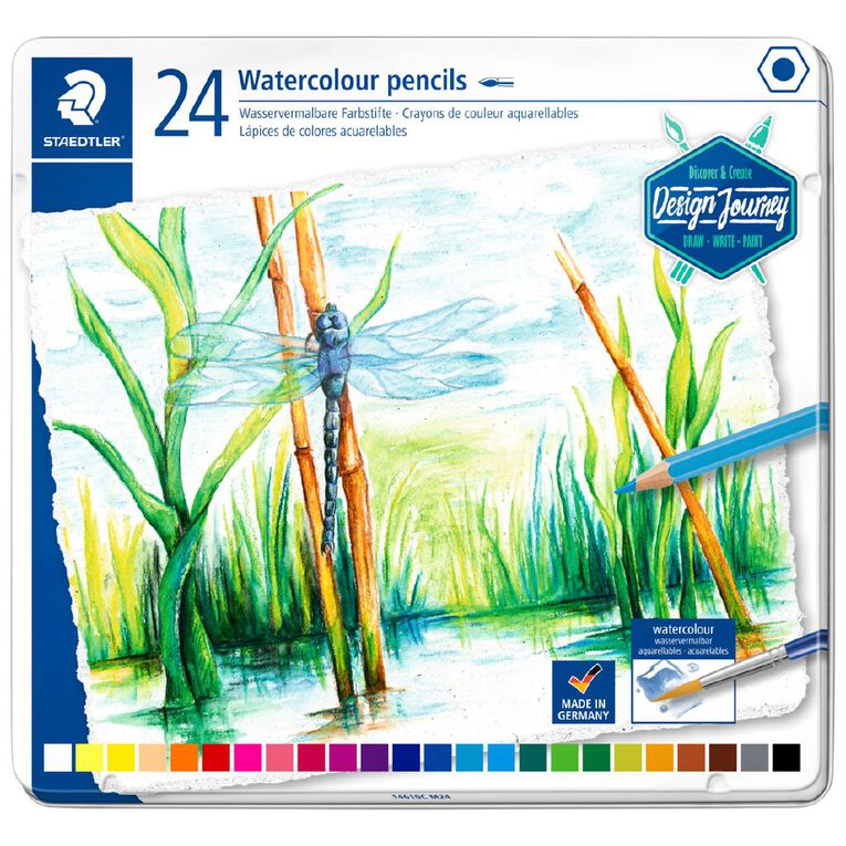 Staedtler Design Journey Watercolour Pencil Tin 24 Pack, , hi-res