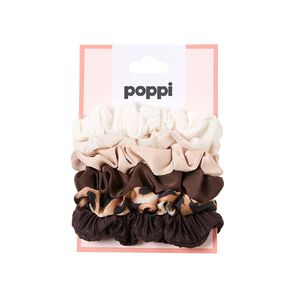 Poppi Mini Scunchies Brown Mid 6 Pack