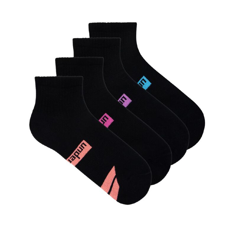 Underworks Women's Quarter Crew Sport Socks 4 Pack, Black, hi-res